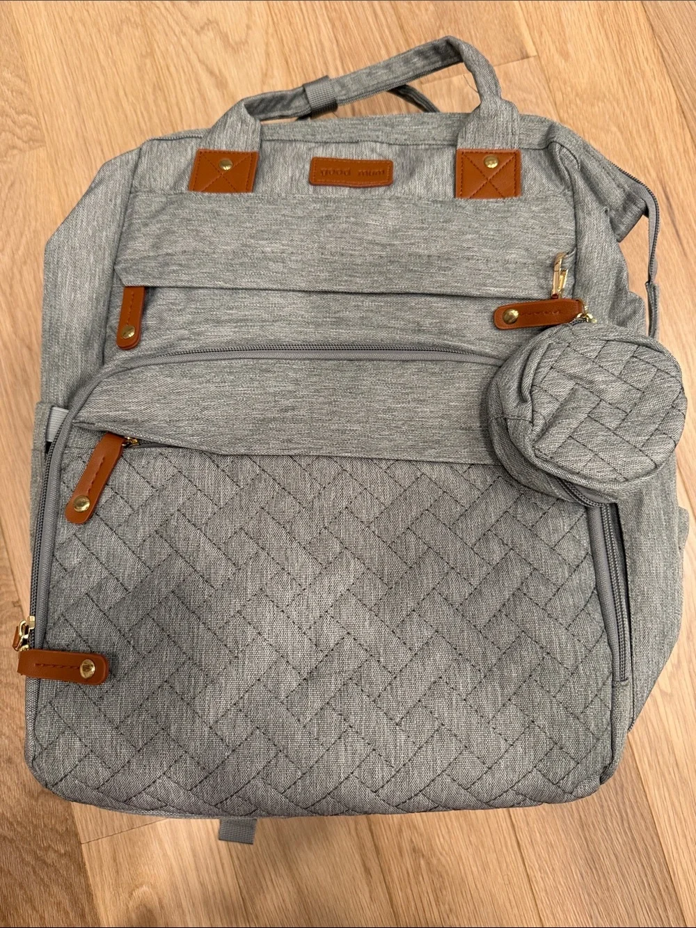 Good Mum Gray Quilted Diaper bag backpack multifunctional